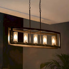 Suspension linéaire industrielle moderne du milieu du siècle à 5 lumières pour îlot de cuisine, lustre vintage rectangulaire en verre