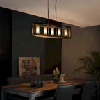 Suspension linéaire industrielle moderne du milieu du siècle à 5 lumières pour îlot de cuisine, lustre vintage rectangulaire en verre