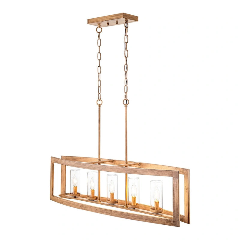 Suspension linéaire industrielle moderne du milieu du siècle à 5 lumières pour îlot de cuisine, lustre vintage rectangulaire en verre