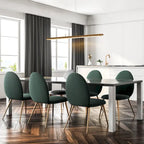 Lustre linéaire moderne et glamour à une lumière LED avec cristaux dorés intégrés, idéal pour une salle à manger.