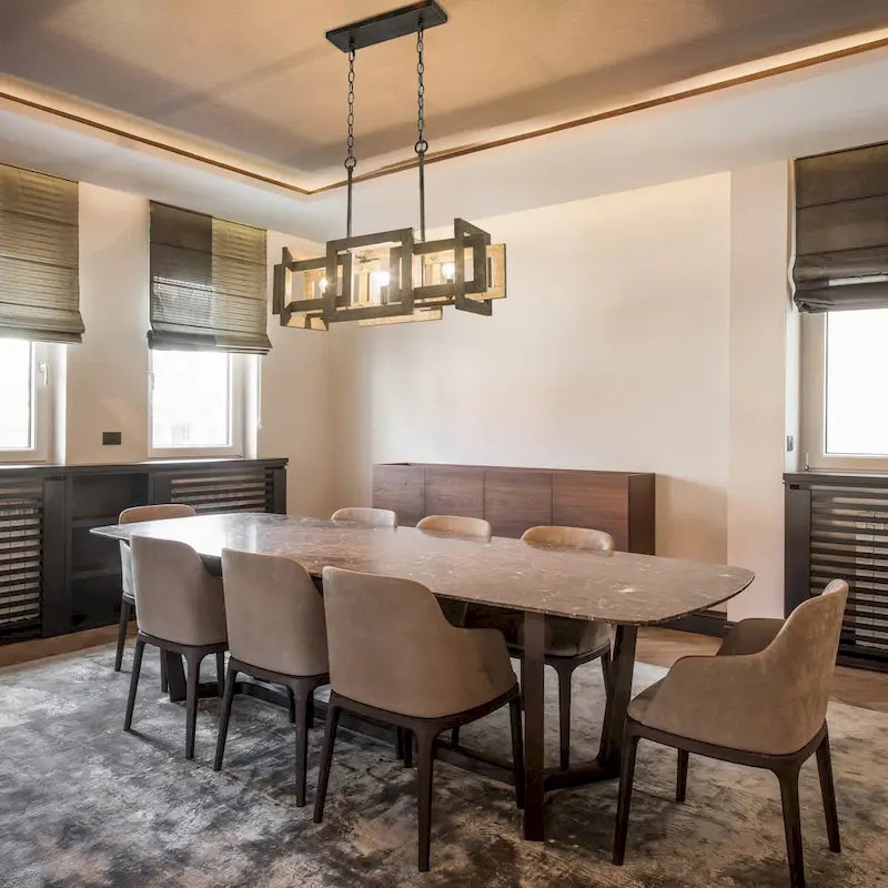 Lustre Loby Farmhouse à 3 lumières en bois massif antique, suspension linéaire rustique pour îlot de cuisine.