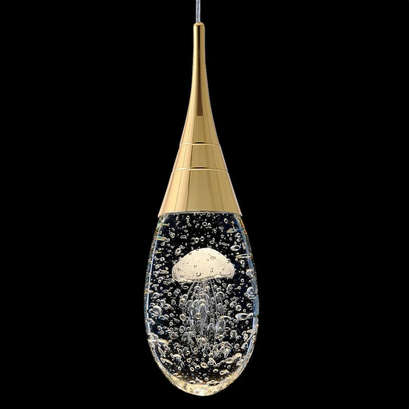 Suspension moderne dorée à 1 lumière en cristal à intensité variable