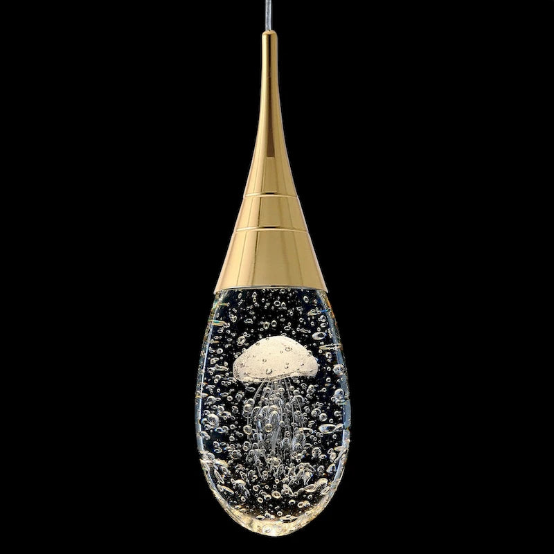 Suspension moderne dorée à 1 lumière en cristal à intensité variable