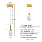 Suspension moderne dorée à 1 lumière en cristal à intensité variable