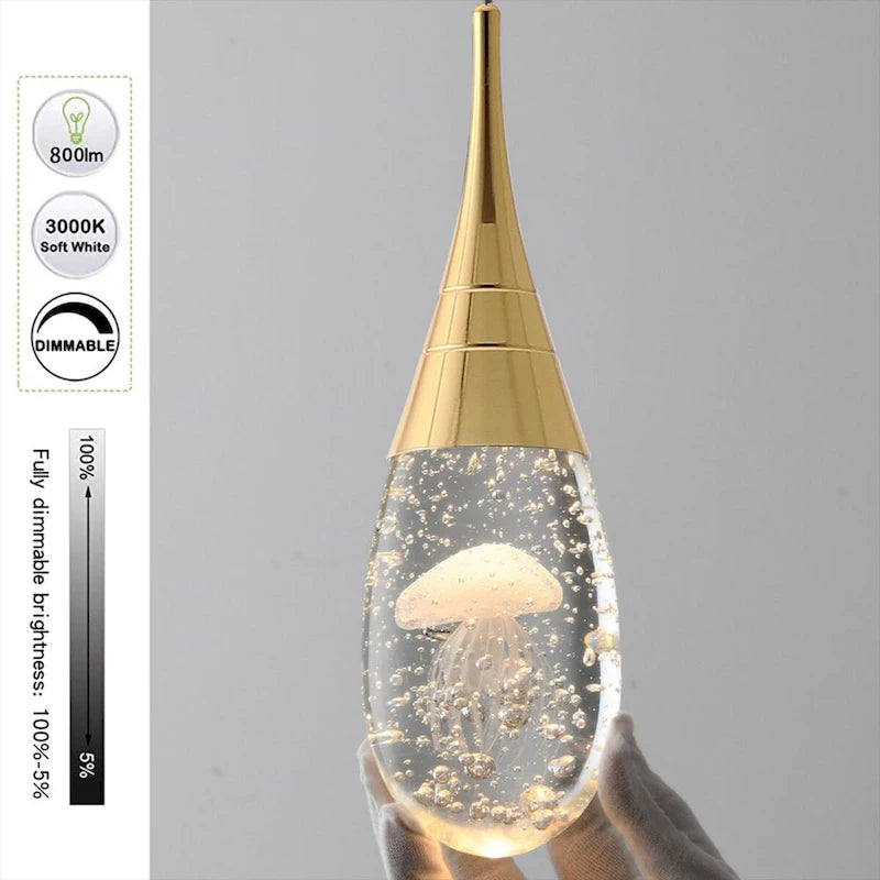 Suspension moderne dorée à 1 lumière en cristal à intensité variable