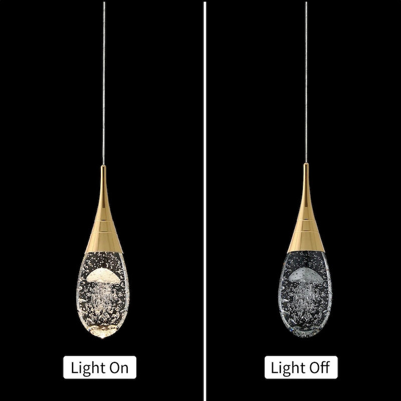 Suspension moderne dorée à 1 lumière en cristal à intensité variable