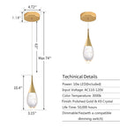 Suspension moderne dorée à 1 lumière en cristal à intensité variable