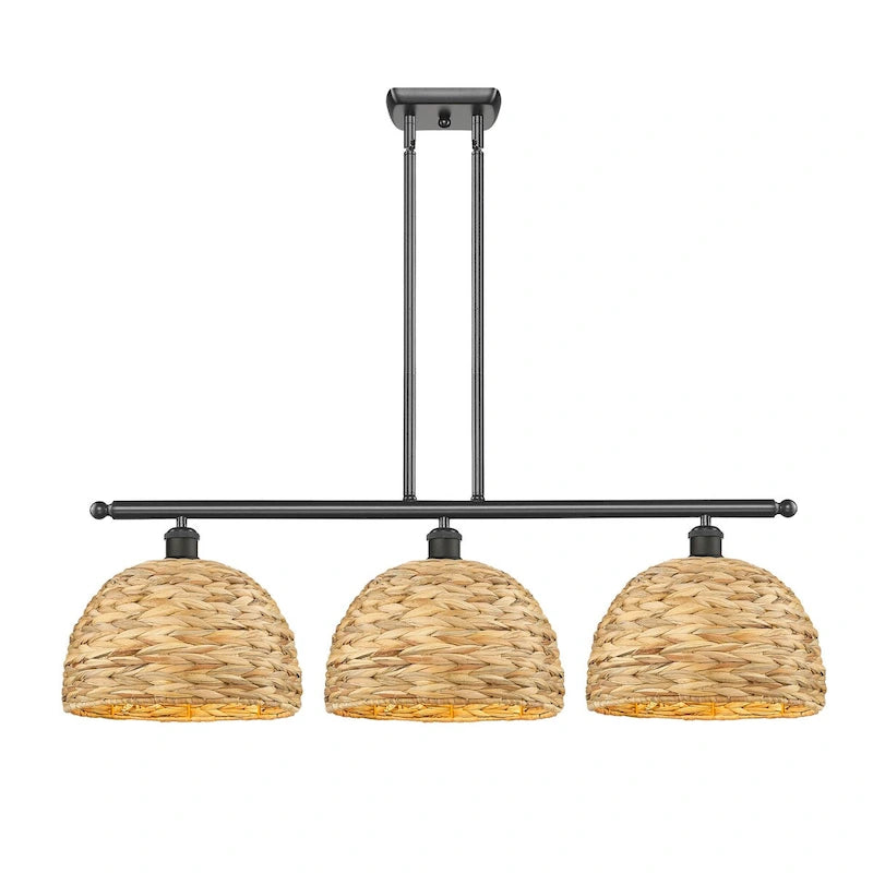 Luminaire suspendu Innovations Lighting en rotin tressé - 3 lumières, tige de 12 pouces