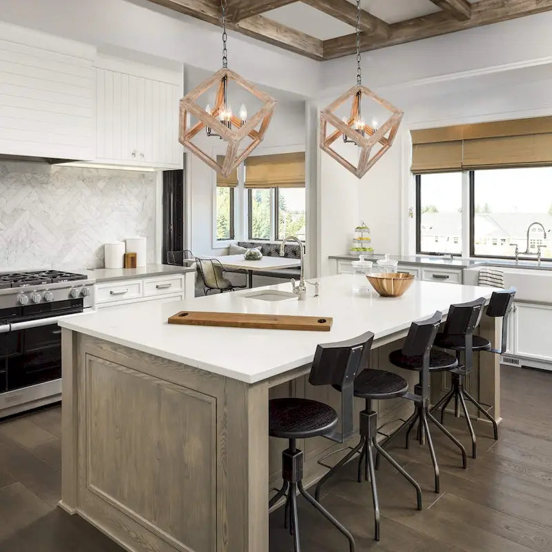 Loby Farmhouse Solid Wood Chandelier 4-light Rustic Geomerical Island Pendant Lights - D15.5  x H 18 
