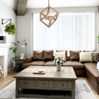 Lustre Loby Farmhouse en bois massif, suspension rustique géométrique à 4 lumières - D15,5 x H18