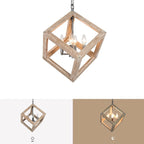 Lustre Loby Farmhouse en bois massif, suspension rustique géométrique à 4 lumières - D15,5 x H18
