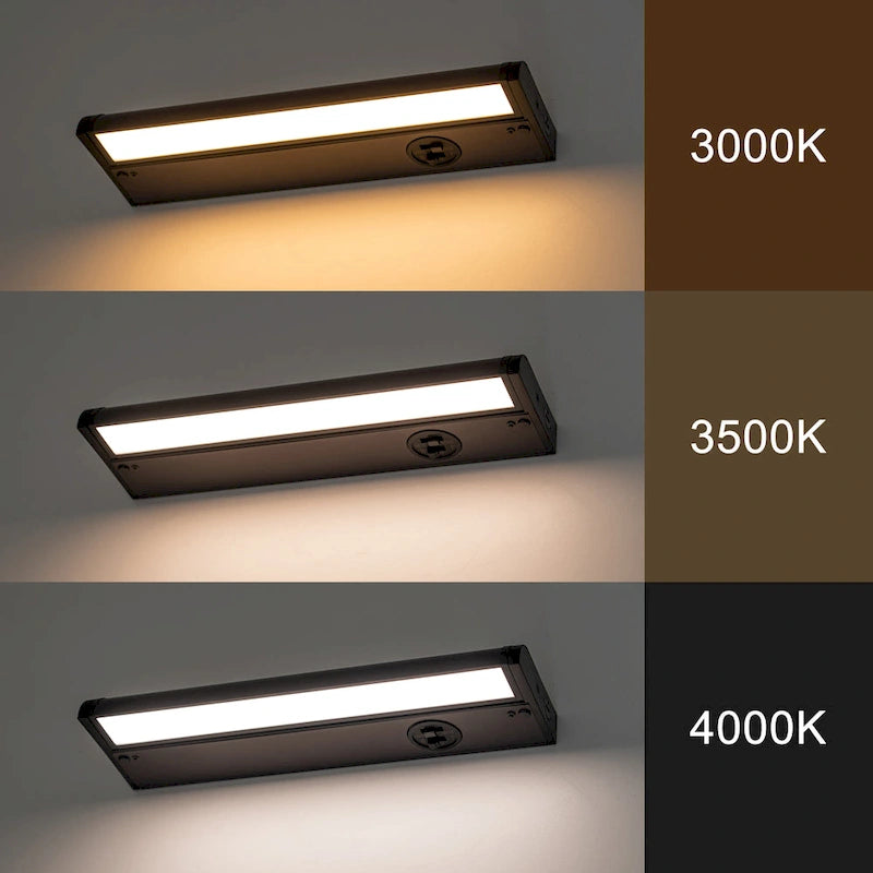 Lot de 4 spots LED intégrés pour sous-meuble, couleur bronze, intensité réglable (3000K/3500K/4000K).