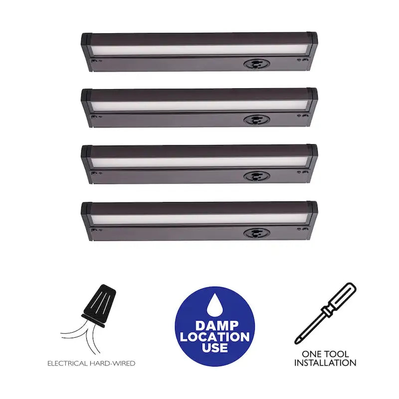 Lot de 4 spots LED intégrés pour sous-meuble, couleur bronze, intensité réglable (3000K/3500K/4000K).