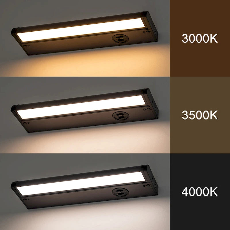 Lot de 4 spots LED intégrés pour sous-meuble, couleur bronze, intensité réglable (3000K/3500K/4000K).