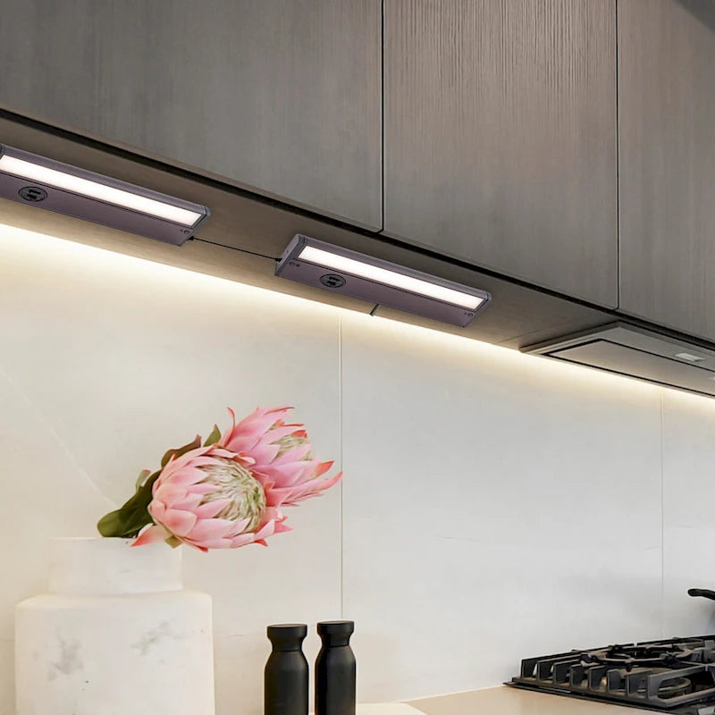 Lot de 4 spots LED intégrés pour sous-meuble, couleur bronze, intensité réglable (3000K/3500K/4000K).