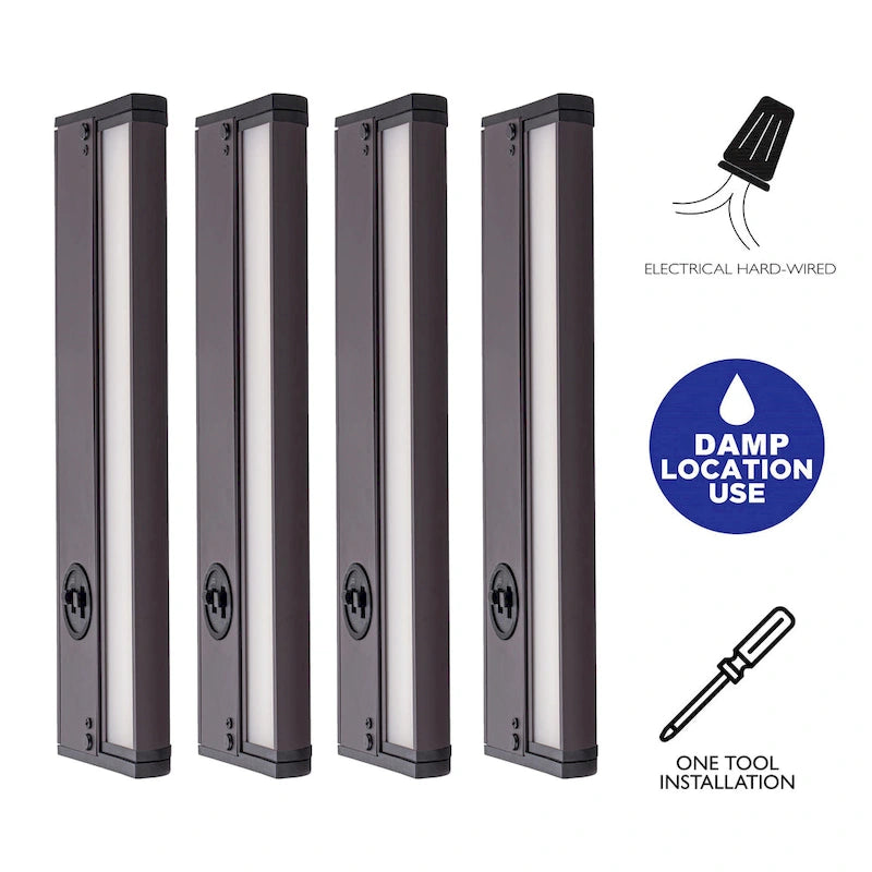 Lot de 4 spots LED intégrés pour sous-meuble, couleur bronze, intensité réglable (3000K/3500K/4000K).