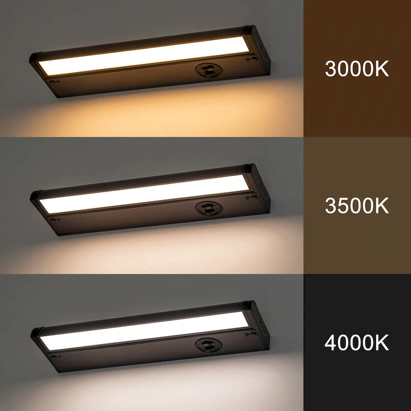 Lot de 4 spots LED intégrés pour sous-meuble, couleur bronze, intensité réglable (3000K/3500K/4000K).