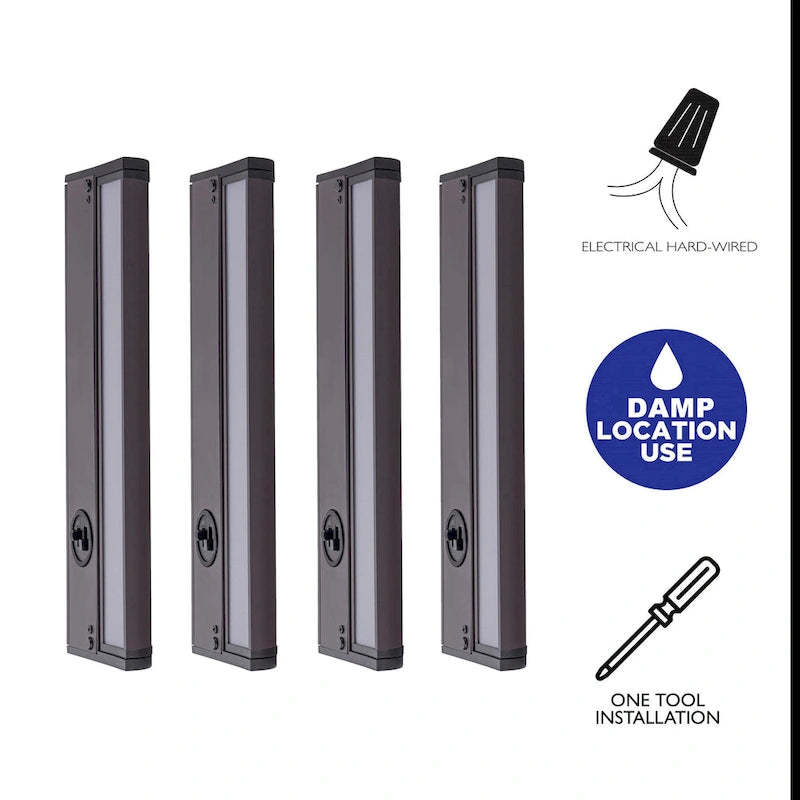 Lot de 4 spots LED intégrés pour sous-meuble, couleur bronze, intensité réglable (3000K/3500K/4000K).