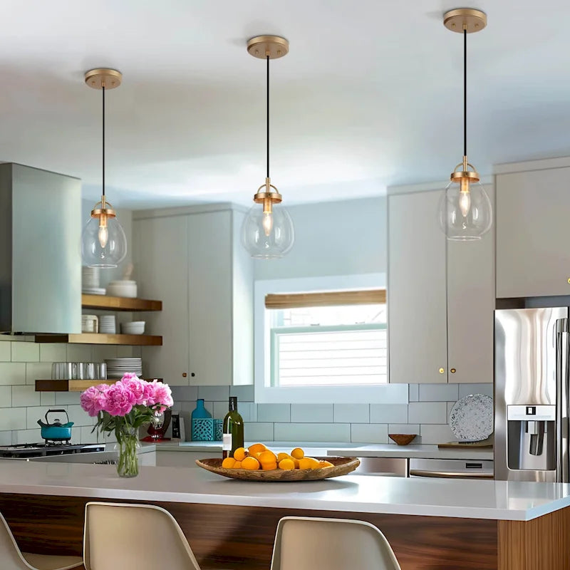 Modern 1-Light Gold Glass Pendant Light Dimmable Island Lighting for Dining Room - 6  D x 9  H