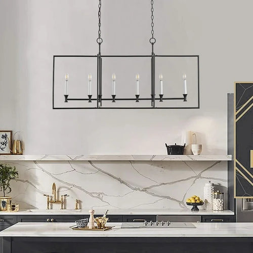 6-Lights Farmhouse Metal Frame Kitchen Island Lights - 48.5  D 16.2  W 86.6  H(Adjustable)