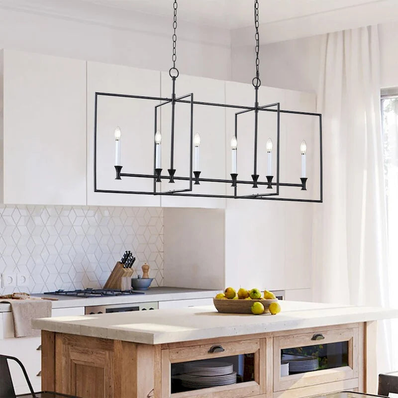 Applique murale de style ferme à 6 lumières avec cadre en métal pour îlot de cuisine - 48,5 cm de profondeur x 16,2 cm de largeur x 86,6 cm de hauteur (réglable)