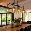 Modern Glam 3/6-Light Black Gold Linear Chandelier Kitchen Island Pendant Lights with Mercury Glass