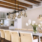 Lustre linéaire moderne et glamour à 3 ou 6 lumières, noir et or, suspension pour îlot de cuisine avec verre mercurisé