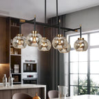 Lustre linéaire moderne et glamour à 3 ou 6 lumières, noir et or, suspension pour îlot de cuisine avec verre mercurisé