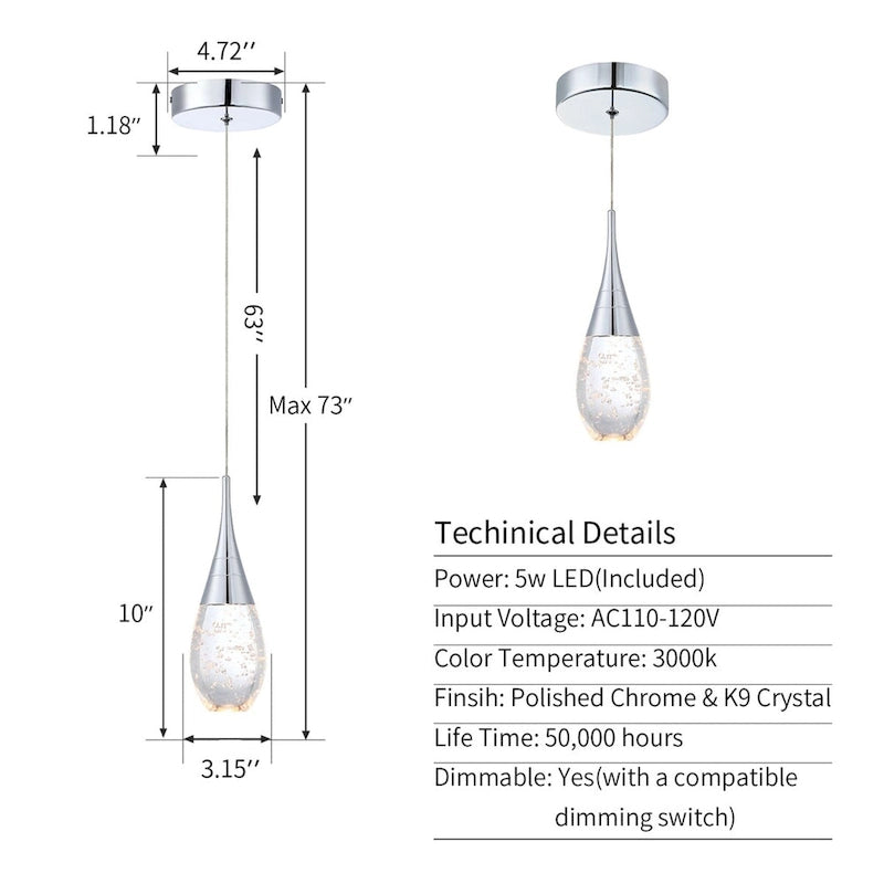 Suspension moderne à une lumière et à intensité variable pour îlot de cuisine