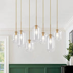 Suspension linéaire à 7 lumières avec abat-jour en verre - Style moderne du milieu du siècle
