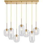 Suspension linéaire à 7 lumières avec abat-jour en verre - Style moderne du milieu du siècle