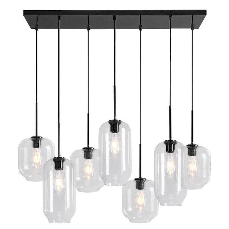 Suspension linéaire à 7 lumières avec abat-jour en verre - Style moderne du milieu du siècle