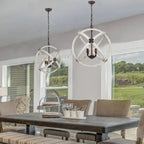 Lustre Loby Farmhouse à 4 lumières, grand globe en bois massif, luminaire traditionnel pour salle à manger