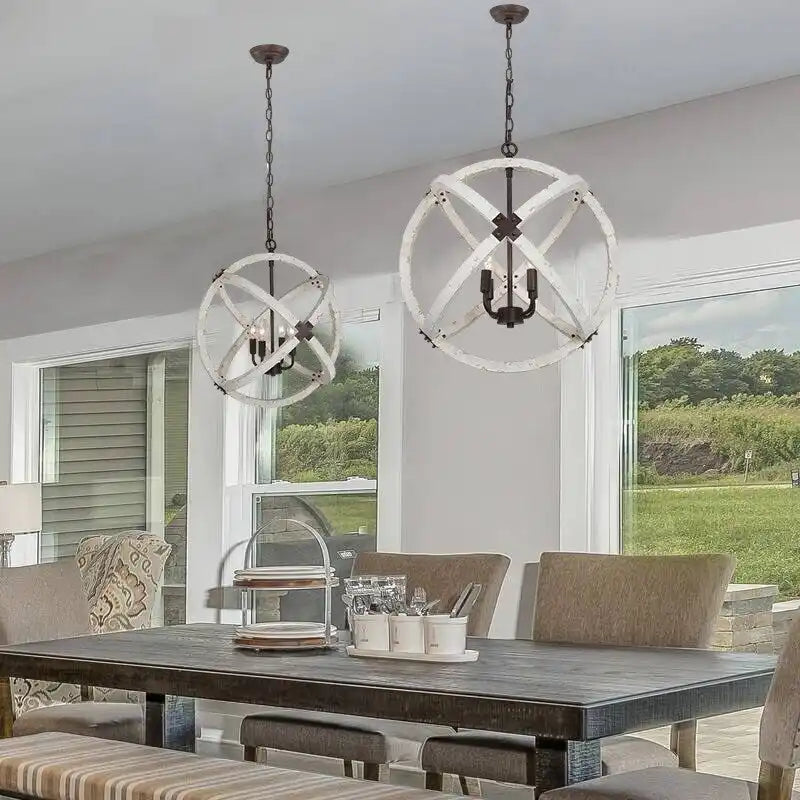 Loby Farmhouse 4-light Large Orb Solid Wood Chandelier Traditional Globe Dining Room Light