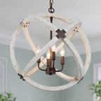 Lustre Loby Farmhouse à 4 lumières, grand globe en bois massif, luminaire traditionnel pour salle à manger