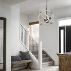 Lustre Loby Farmhouse à 4 lumières, grand globe en bois massif, luminaire traditionnel pour salle à manger
