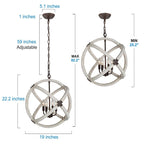 Lustre Loby Farmhouse à 4 lumières, grand globe en bois massif, luminaire traditionnel pour salle à manger
