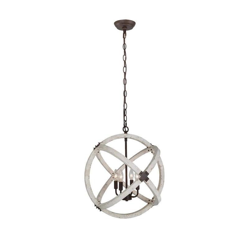 Lustre Loby Farmhouse à 4 lumières, grand globe en bois massif, luminaire traditionnel pour salle à manger