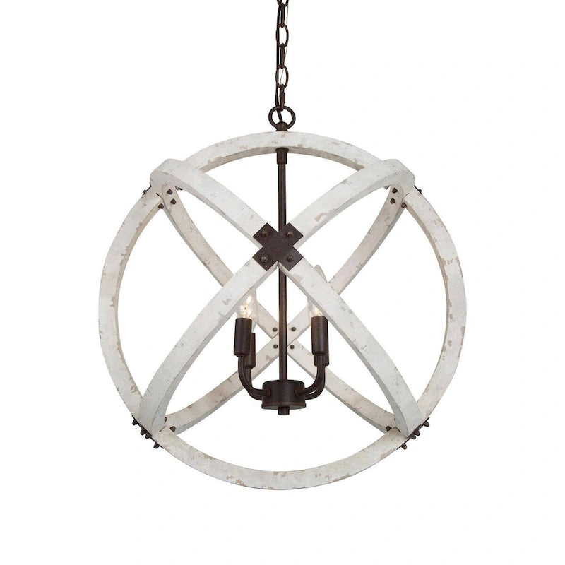 Lustre Loby Farmhouse à 4 lumières, grand globe en bois massif, luminaire traditionnel pour salle à manger