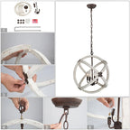 Lustre Loby Farmhouse à 4 lumières, grand globe en bois massif, luminaire traditionnel pour salle à manger