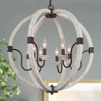 Lustre Loby Farmhouse à 4 lumières, grand globe en bois massif, luminaire traditionnel pour salle à manger