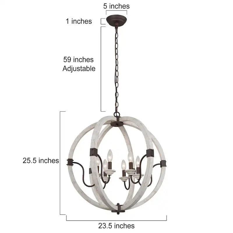 Lustre Loby Farmhouse à 4 lumières, grand globe en bois massif, luminaire traditionnel pour salle à manger