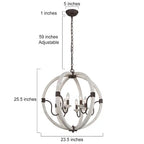 Lustre Loby Farmhouse à 4 lumières, grand globe en bois massif, luminaire traditionnel pour salle à manger