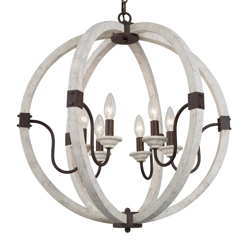Lustre Loby Farmhouse à 4 lumières, grand globe en bois massif, luminaire traditionnel pour salle à manger