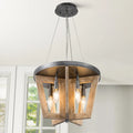 Lustre de style campagnard à 5 lumières en bois, cage, plafonnier semi-encastré pour salle à manger - D 14 x H 74