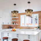 Lustre de style campagnard à 5 lumières en bois, cage, plafonnier semi-encastré pour salle à manger - D 14 x H 74