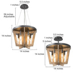 Lustre de style campagnard à 5 lumières en bois, cage, plafonnier semi-encastré pour salle à manger - D 14 x H 74