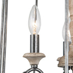 Lustre tambour en bois massif Loby Farmhouse, suspension à 4 lumières à intensité variable, style bougie, pour entrée - D16 x H22,5