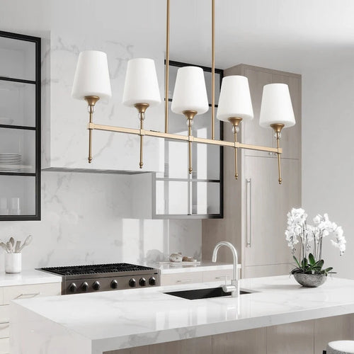 Luminaires modernes et linéaires à 5 lumières pour îlot de cuisine - 38,6 cm P 9,8 cm L 85,3 cm H (réglable)
