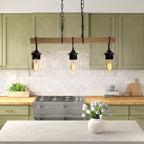 Farmhouse Rustic 3-light Linear Chandelier Clear Glass Island Lights for Dining Room